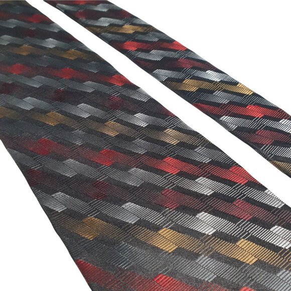 Paul Dione 100 Silk Men Geometric Tie Multicolor Red Gold Black Dad Gift Office - Picture 2 of 5